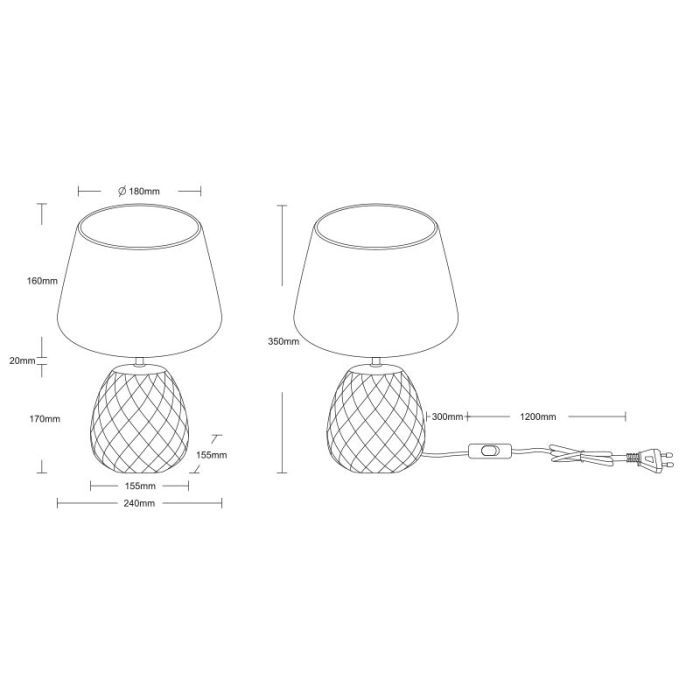 Lámpara de mesa de cerámica beige, Anderson, con interruptor