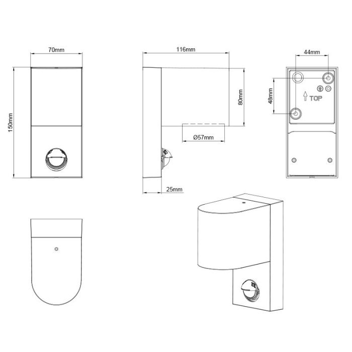 Aplique exterior con sensor de movimiento moderno antracita, Laurien, IP44