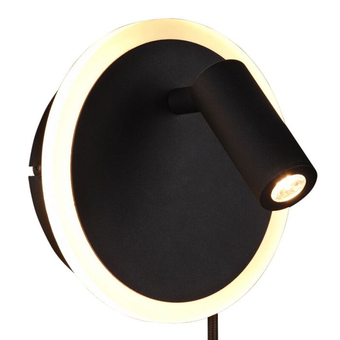 Aplique moderno negro, Sirias, 5W, 3000K LED, con interruptor