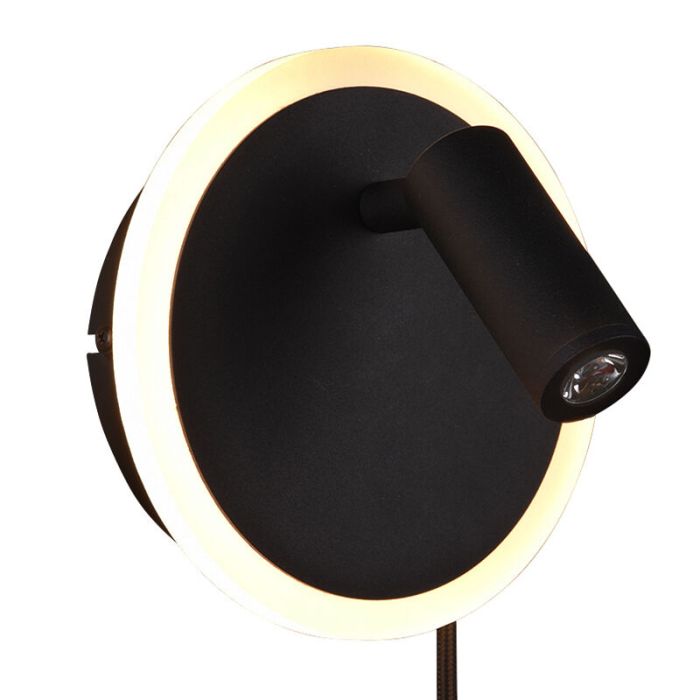 Aplique moderno negro, Sirias, 5W, 3000K LED, con interruptor