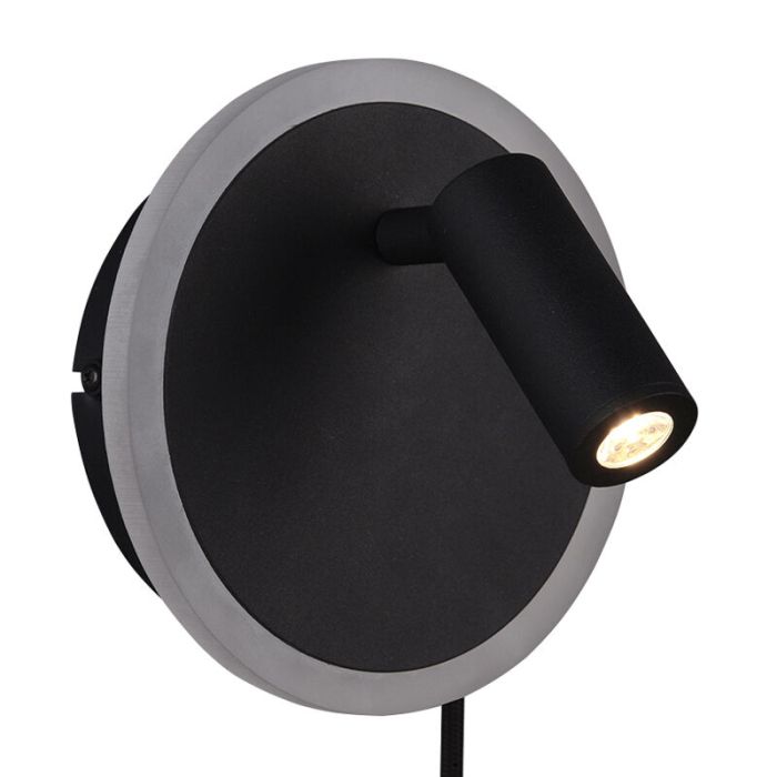 Aplique moderno negro, Sirias, 5W, 3000K LED, con interruptor