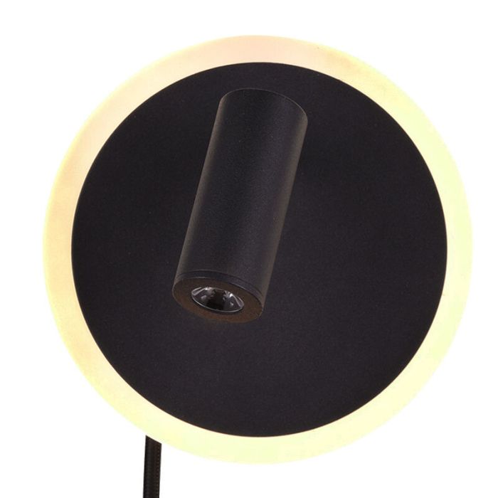 Aplique moderno negro, Sirias, 5W, 3000K LED, con interruptor