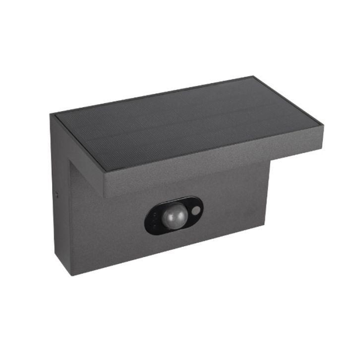 Aplique solar exterior moderno antracita, Nesrin, 5W, white switch LED, IP65