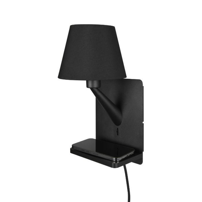 Aplique de tela negro, Tahir, con interruptor