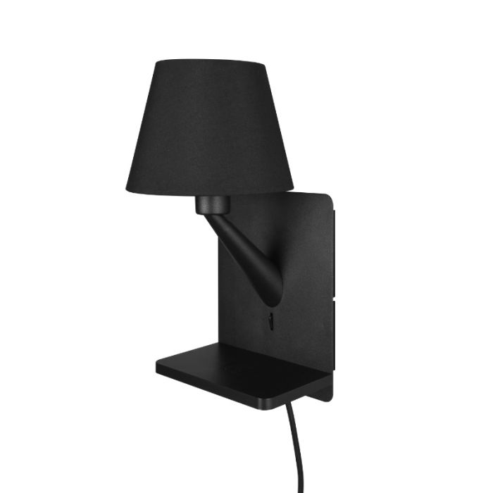 Aplique de tela negro, Tahir, con interruptor