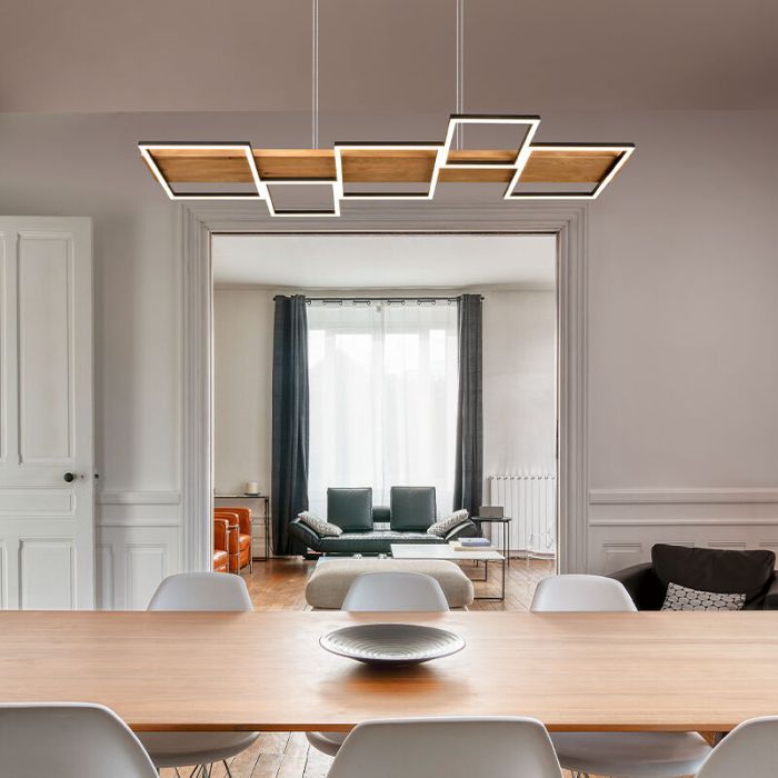 Lámpara colgante de madera marrón, Justian, 42W, 3000K LED, regulable en 3 pasos