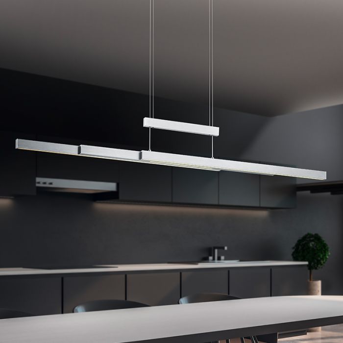Lámpara colgante moderna níquel, Jessey, 42W, ajustable entre luz blanco cálido y frío LED, con regulador táctil