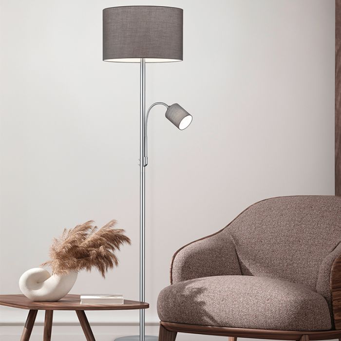 Lámpara de pie moderna gris, Ledbury, con interruptor