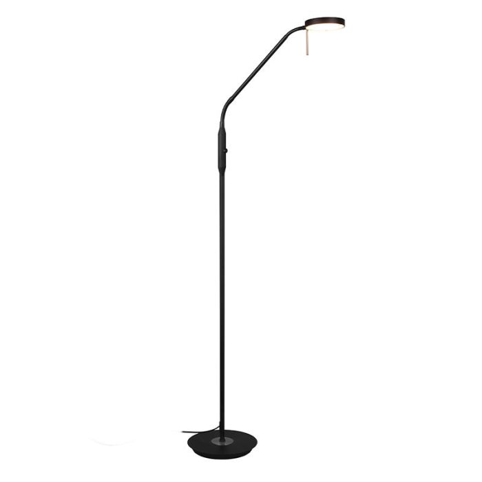 Lámpara de pie de lectura moderna negra, Bilge, 12W, ajustable entre luz blanco cálido y frío LED, con regulador táctil