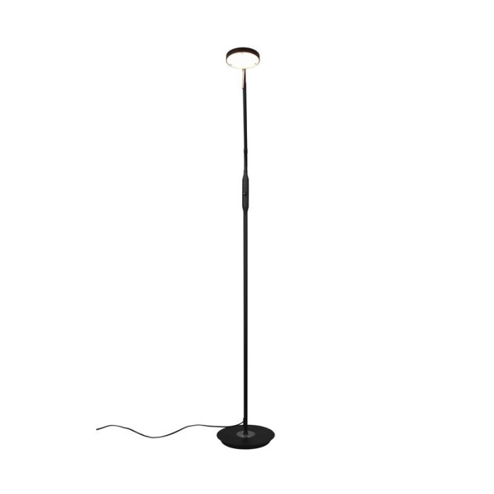 Lámpara de pie de lectura moderna negra, Bilge, 12W, ajustable entre luz blanco cálido y frío LED, con regulador táctil