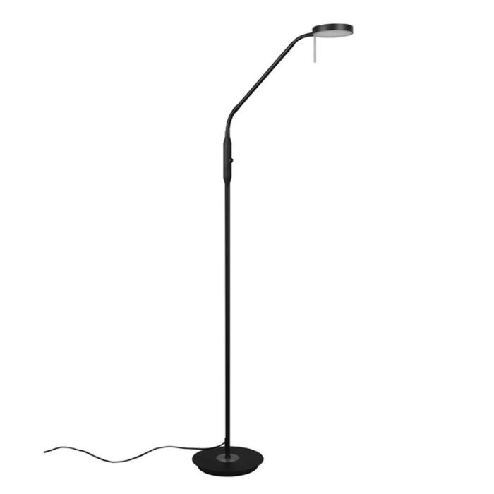 Lámpara de pie de lectura moderna negra, Bilge, 12W, ajustable entre luz blanco cálido y frío LED, con regulador táctil