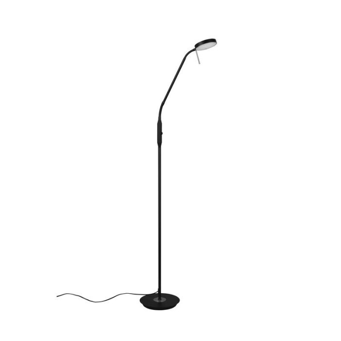 Lámpara de pie de lectura moderna negra, Bilge, 12W, ajustable entre luz blanco cálido y frío LED, con regulador táctil