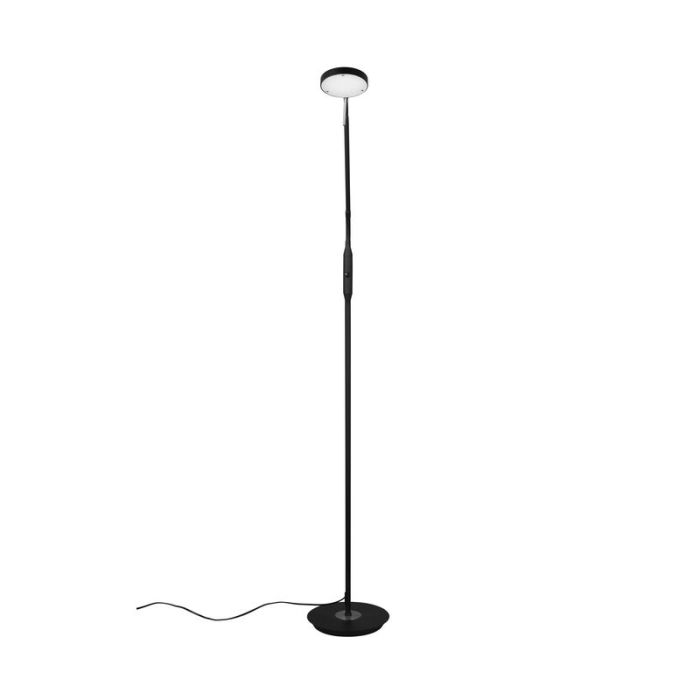 Lámpara de pie de lectura moderna negra, Bilge, 12W, ajustable entre luz blanco cálido y frío LED, con regulador táctil