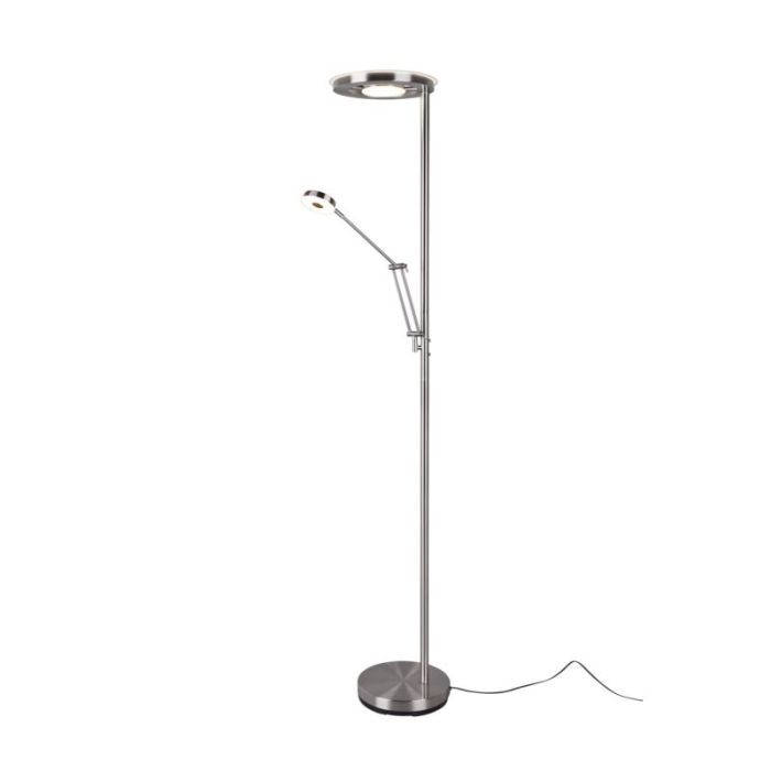 Lámpara de pie de lectura moderna níquel, Yazid, 32W, color de luz ajustable LED, con regulador táctil