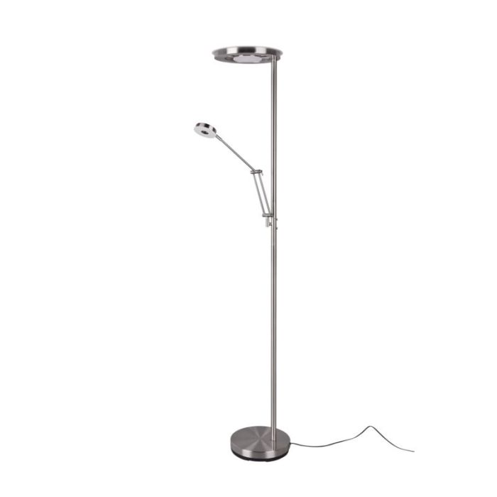 Lámpara de pie de lectura moderna níquel, Yazid, 32W, color de luz ajustable LED, con regulador táctil