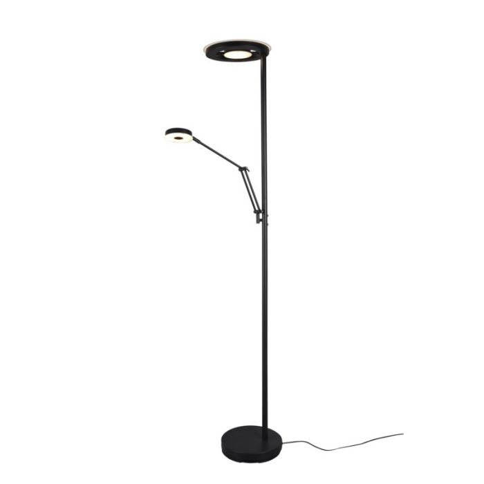 Lámpara de pie de lectura moderna negra, Yazid, 32W, color de luz ajustable LED, con regulador táctil