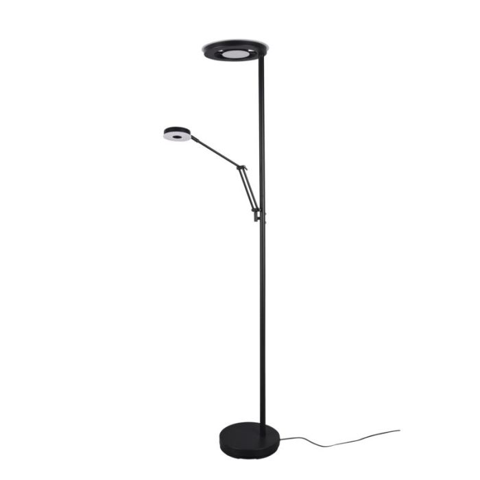 Lámpara de pie de lectura moderna negra, Yazid, 32W, color de luz ajustable LED, con regulador táctil