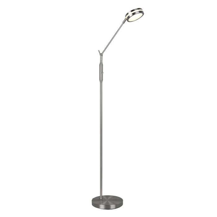 Lámpara de pie de lectura moderna níquel, Marjon, 6W, ajustable entre luz blanco cálido y frío LED, con regulador táctil