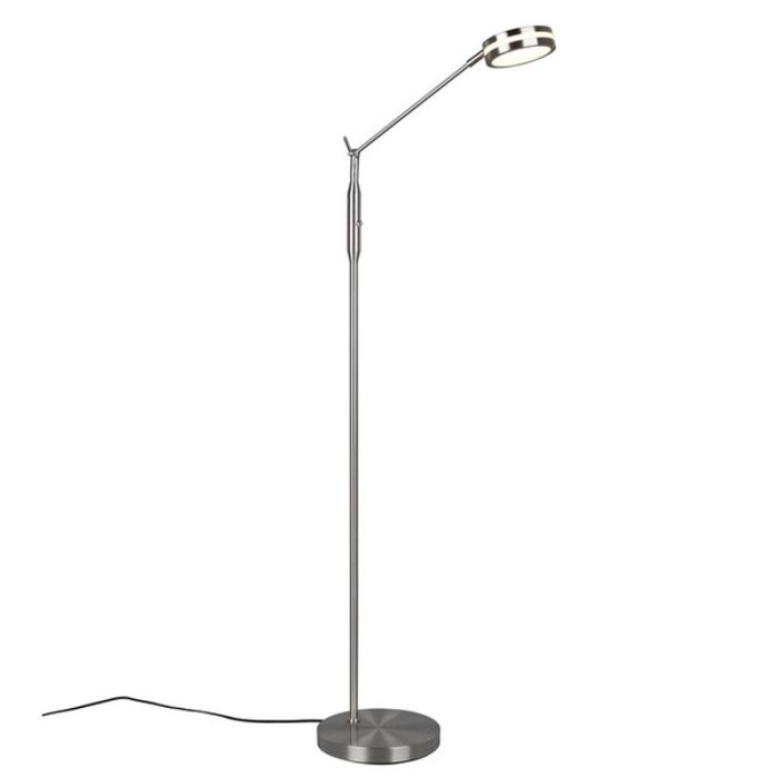 Lámpara de pie de lectura moderna níquel, Marjon, 6W, ajustable entre luz blanco cálido y frío LED, con regulador táctil