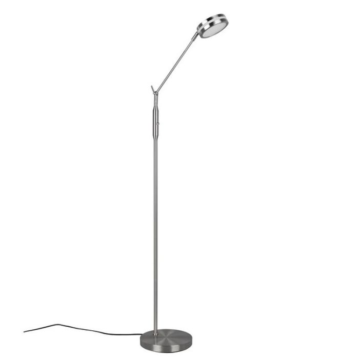 Lámpara de pie de lectura moderna níquel, Marjon, 6W, ajustable entre luz blanco cálido y frío LED, con regulador táctil