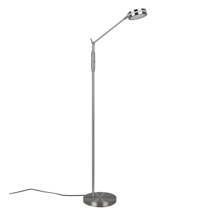 Lámpara de pie de lectura moderna níquel, Marjon, 6W, ajustable entre luz blanco cálido y frío LED, con regulador táctil