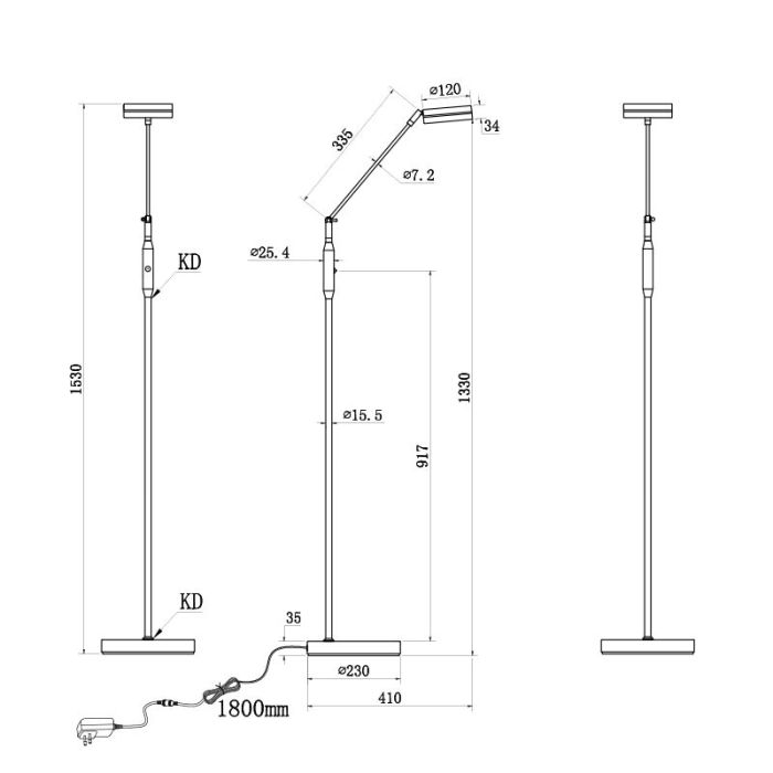 Lámpara de pie de lectura moderna níquel, Marjon, 6W, ajustable entre luz blanco cálido y frío LED, con regulador táctil