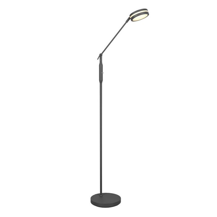 Lámpara de pie de lectura moderna antracita, Marjon, 6W, ajustable entre luz blanco cálido y frío LED, con regulador táctil