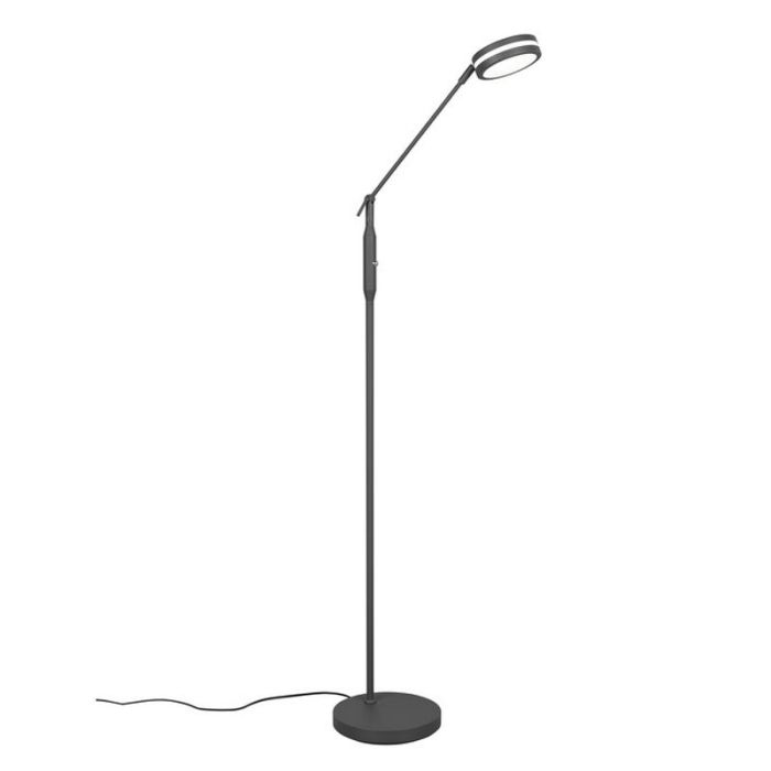 Lámpara de pie de lectura moderna antracita, Marjon, 6W, ajustable entre luz blanco cálido y frío LED, con regulador táctil