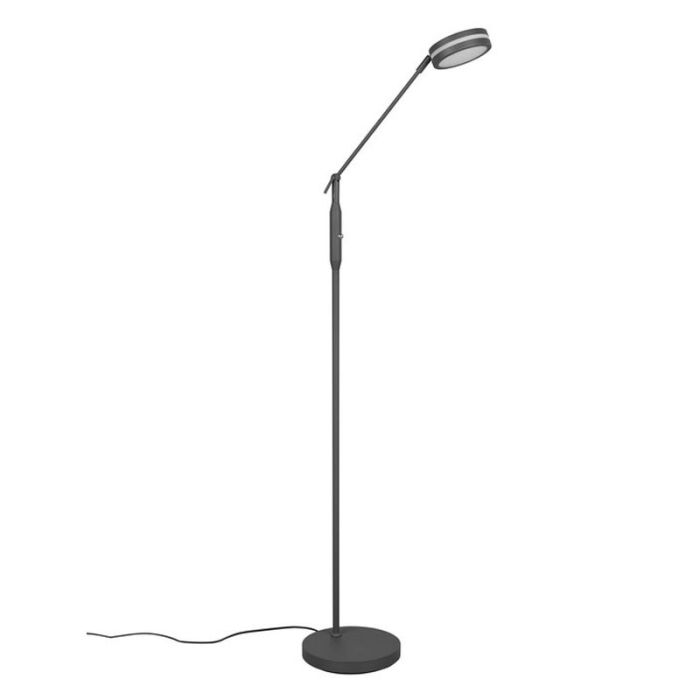 Lámpara de pie de lectura moderna antracita, Marjon, 6W, ajustable entre luz blanco cálido y frío LED, con regulador táctil
