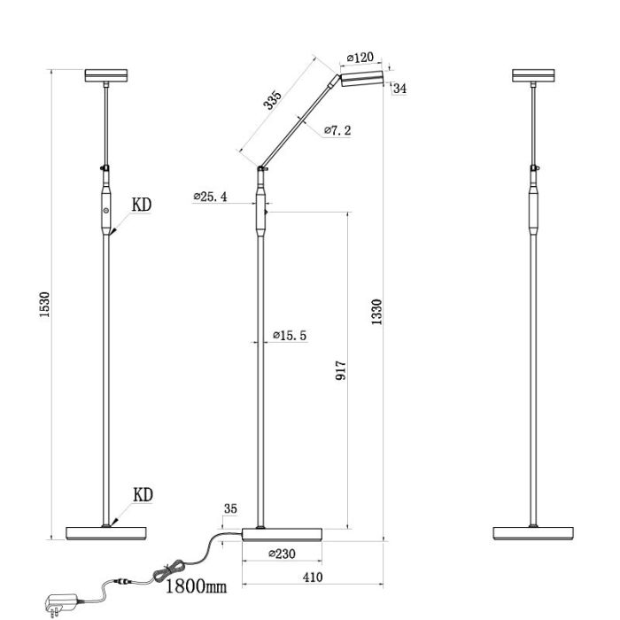 Lámpara de pie de lectura moderna antracita, Marjon, 6W, ajustable entre luz blanco cálido y frío LED, con regulador táctil