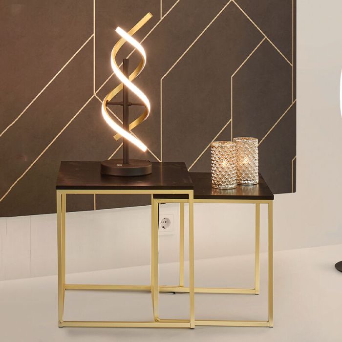 Lámpara de mesa diseño latón, Sylvian, 20W, ajustable entre luz blanco cálido y frío LED, con regulador táctil