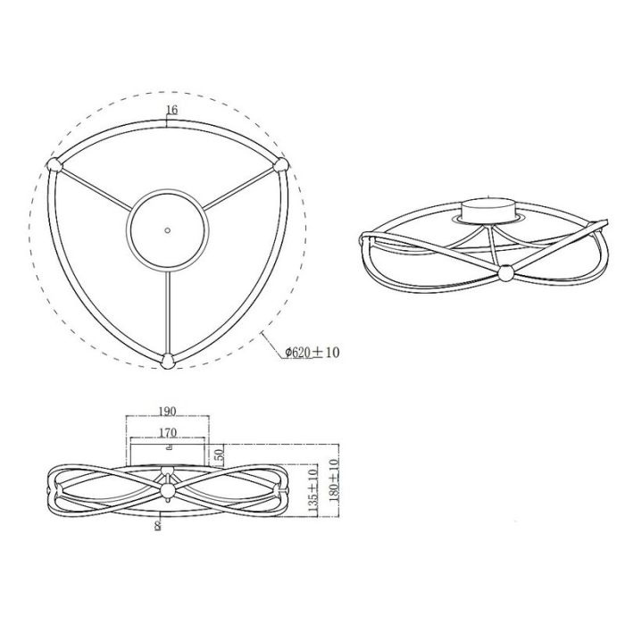 Plafón de techo moderno latón, Remy, 42W, 3000K LED