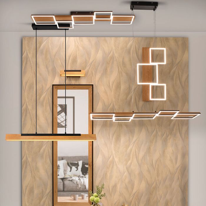Plafón de techo de madera marrón, Justian, 42W, 3000K LED, regulable en 3 pasos