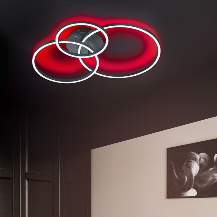 Plafón de techo moderno negro, Elze, 28W, RGBW LED, con mando a distancia