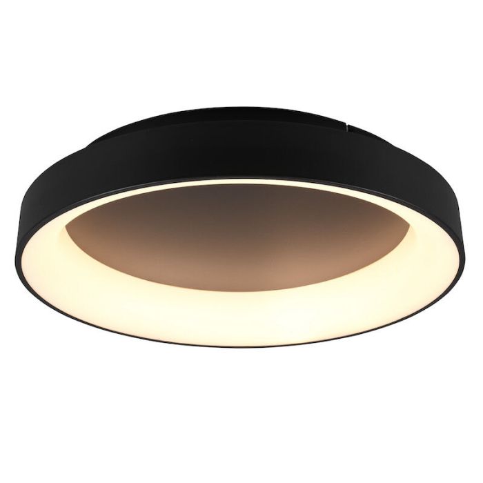 Plafón de techo moderno negro, Jered, 48W, ajustable entre luz blanco cálido y frío LED, con mando a distancia