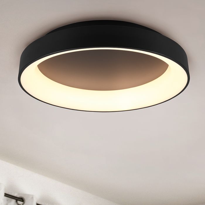 Plafón de techo moderno negro, Jered, 48W, ajustable entre luz blanco cálido y frío LED, con mando a distancia