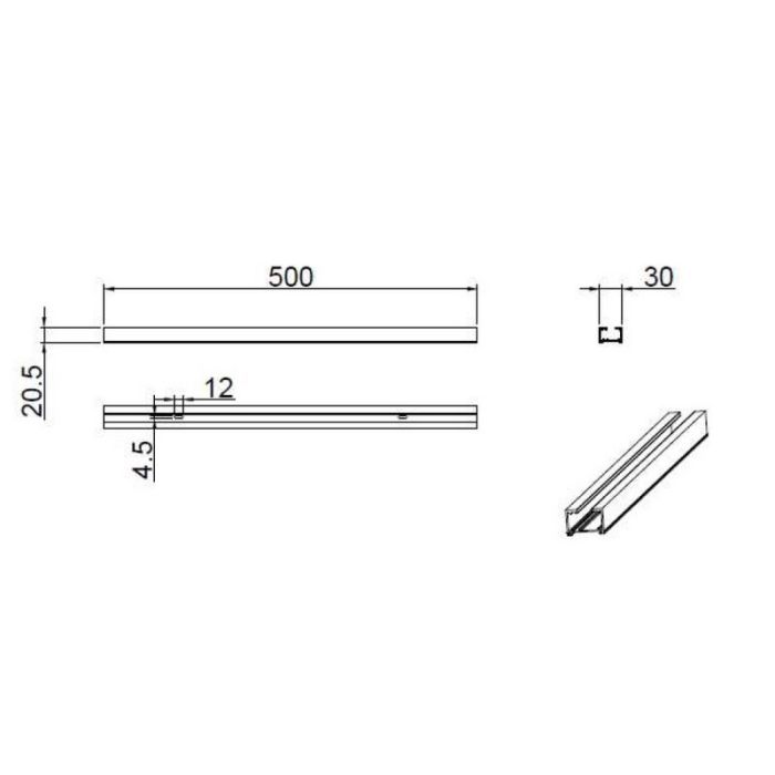 Carril electrificado 50cm para iluminación de riel difasico, metal, gris