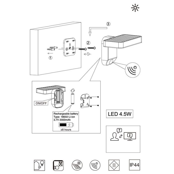 Aplique exterior con sensor de movimiento moderno antracita, Summer, 4,5W, 3000K LED, IP44