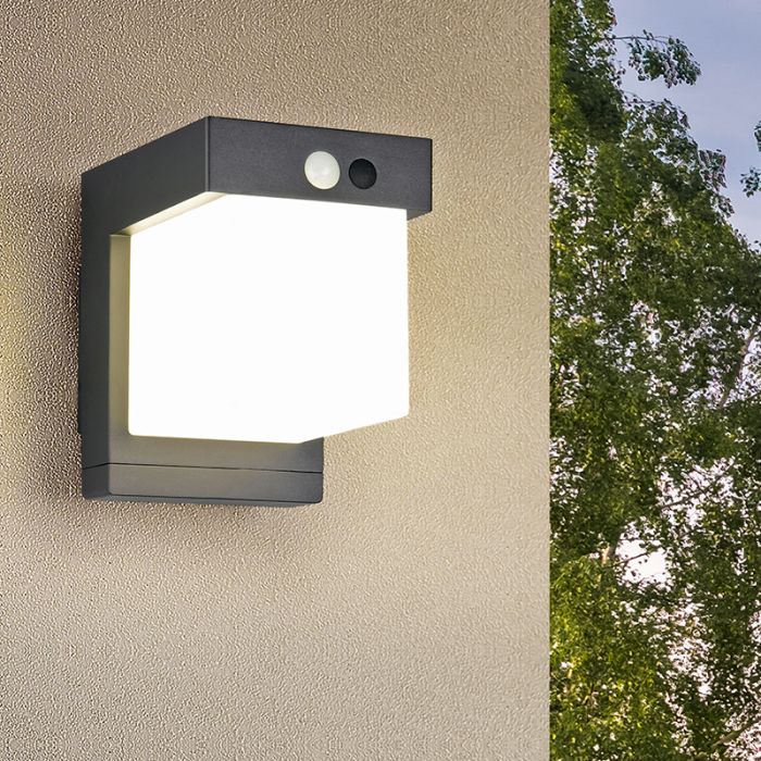 Aplique solar exterior moderno negro, Kadija, 5,5W, 4000K LED, IP44