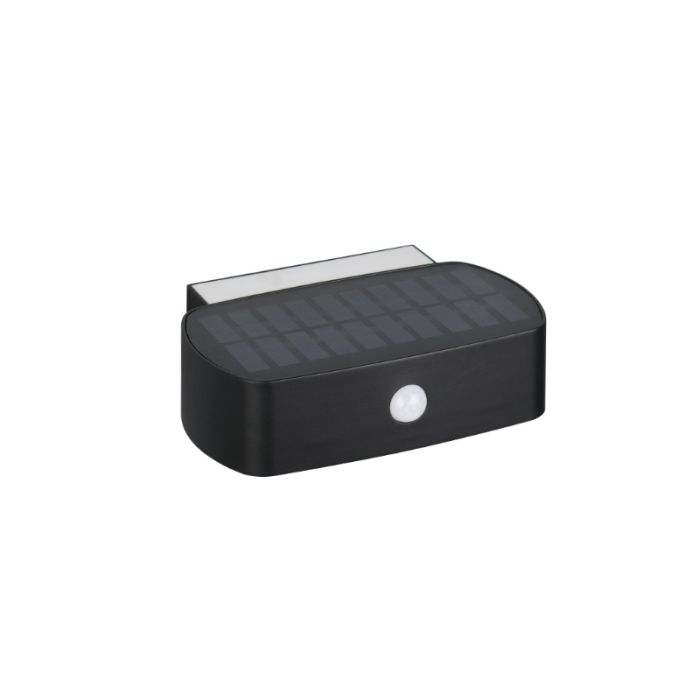 Aplique solar exterior moderno negro, Pytsje, 6W, 4000K LED, IP44, con interruptor