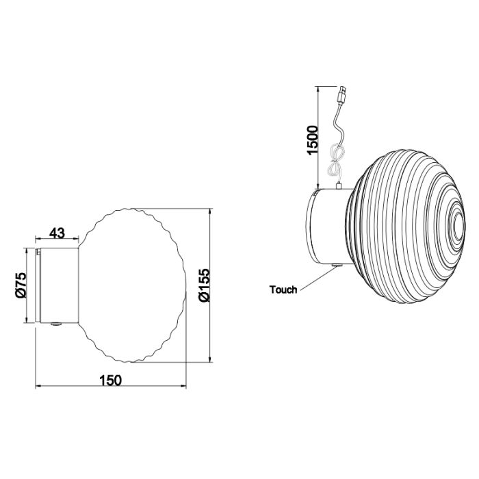 Aplique de pared recargable moderno latón, Walid, 1,5W, 3000K LED, regulable en 3 pasos