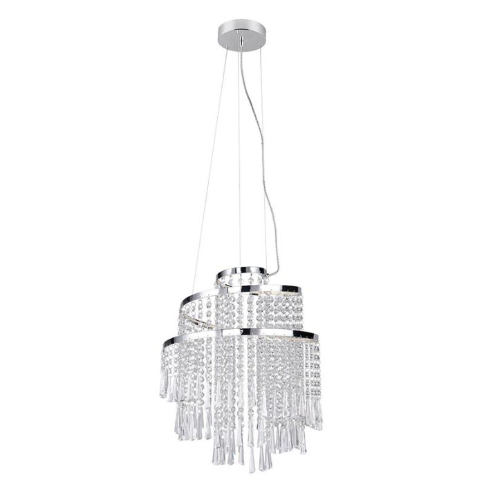 Lámpara de araña diseño cromada, Sjon, 30W, ajustable entre luz blanco cálido y frío LED, regulable en 3 pasos