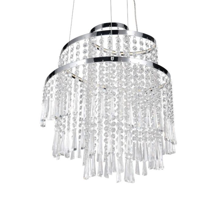 Lámpara de araña diseño cromada, Sjon, 30W, ajustable entre luz blanco cálido y frío LED, regulable en 3 pasos