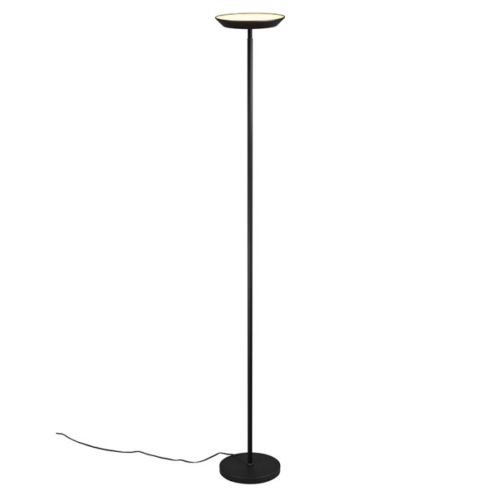 Lámpara de pie moderna negra, Shahid, 17W, ajustable entre luz blanco cálido y frío LED, con regulador táctil
