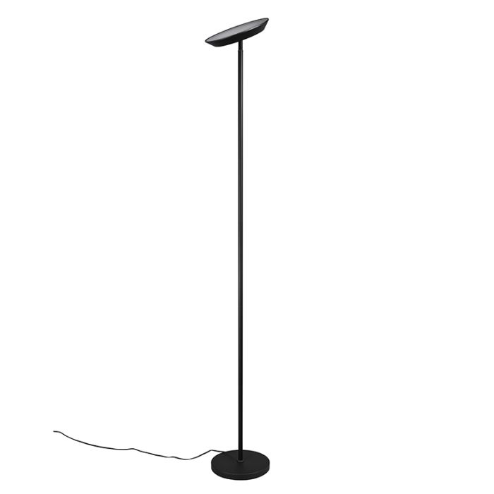 Lámpara de pie moderna negra, Shahid, 17W, ajustable entre luz blanco cálido y frío LED, con regulador táctil