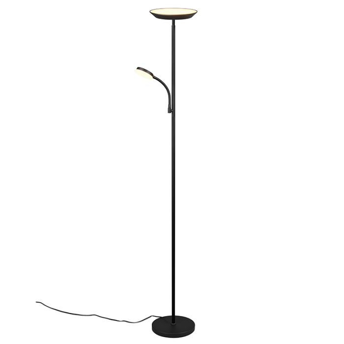 Lámpara de pie moderna negra, Shahid, 17W, ajustable entre luz blanco cálido y frío LED, con regulador táctil