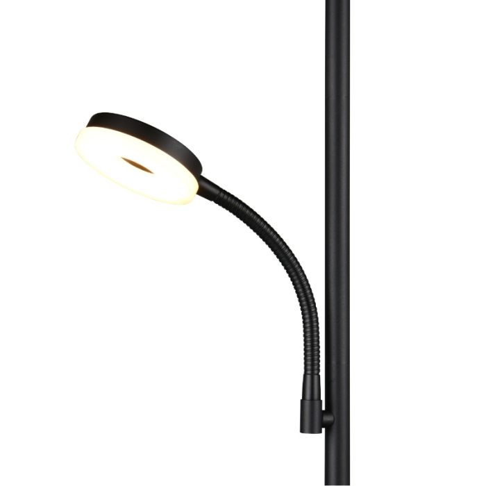 Lámpara de pie moderna negra, Shahid, 17W, ajustable entre luz blanco cálido y frío LED, con regulador táctil