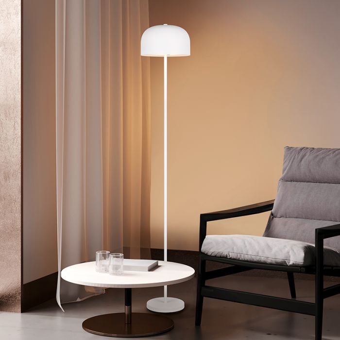 Lámpara de pie recargable moderna blanca, Dustin, 2,5W, 3000K LED, regulable en 3 pasos