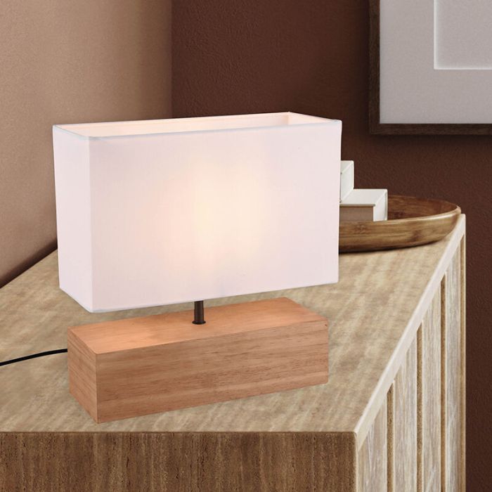 Lámpara de mesa de madera marrón, Job, con interruptor