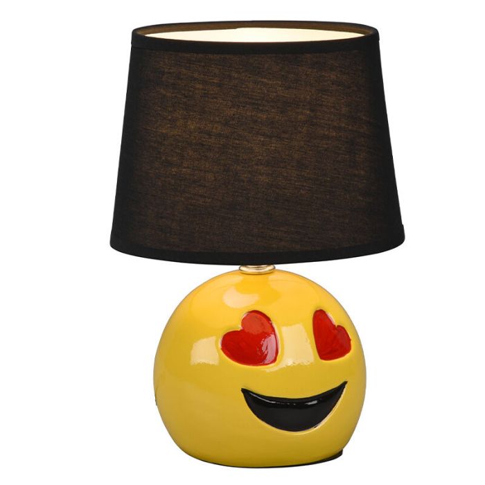 Lámpara de mesa infantil moderna negra, Smiley, con interruptor